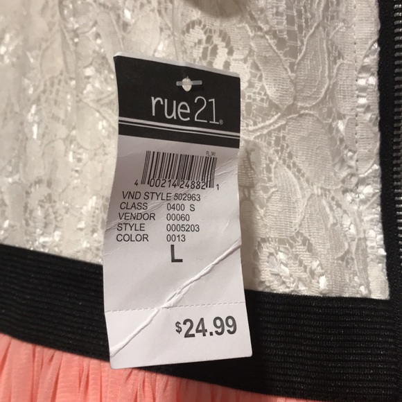 Rue21 Strapless Lace Bodice with Peachy Coral Skirt Maxi Dress Size Large - Picture 3 of 8